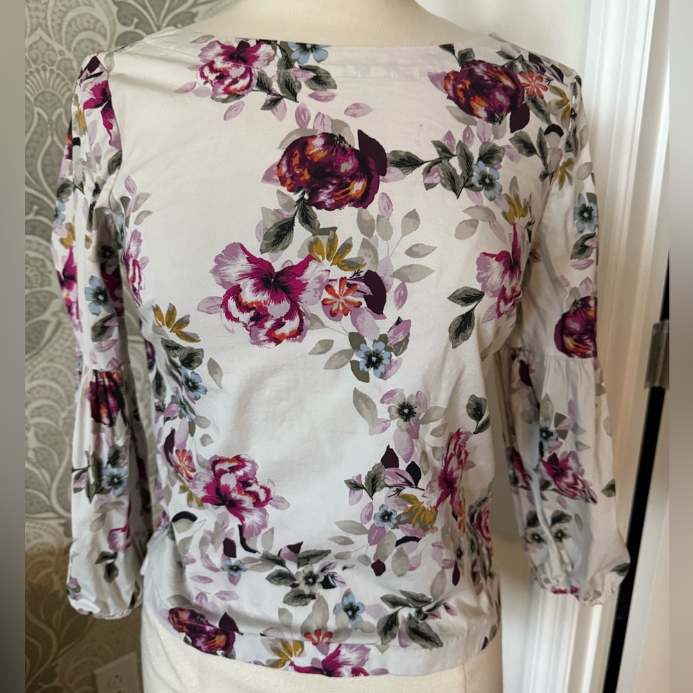 White House Black Market Floral Blouse - White and Purple